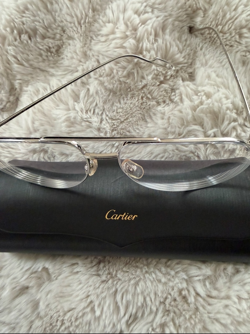 Cartier Silver Rimless Glasses with Black Case - Picture 2 of 2